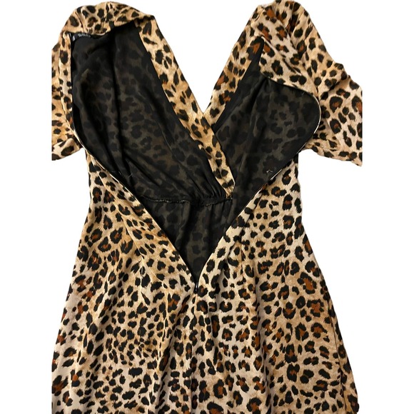 Zara Leopard Animal Print Midi Dress Surplice V-Neck Size Large - Picture 9 of 11